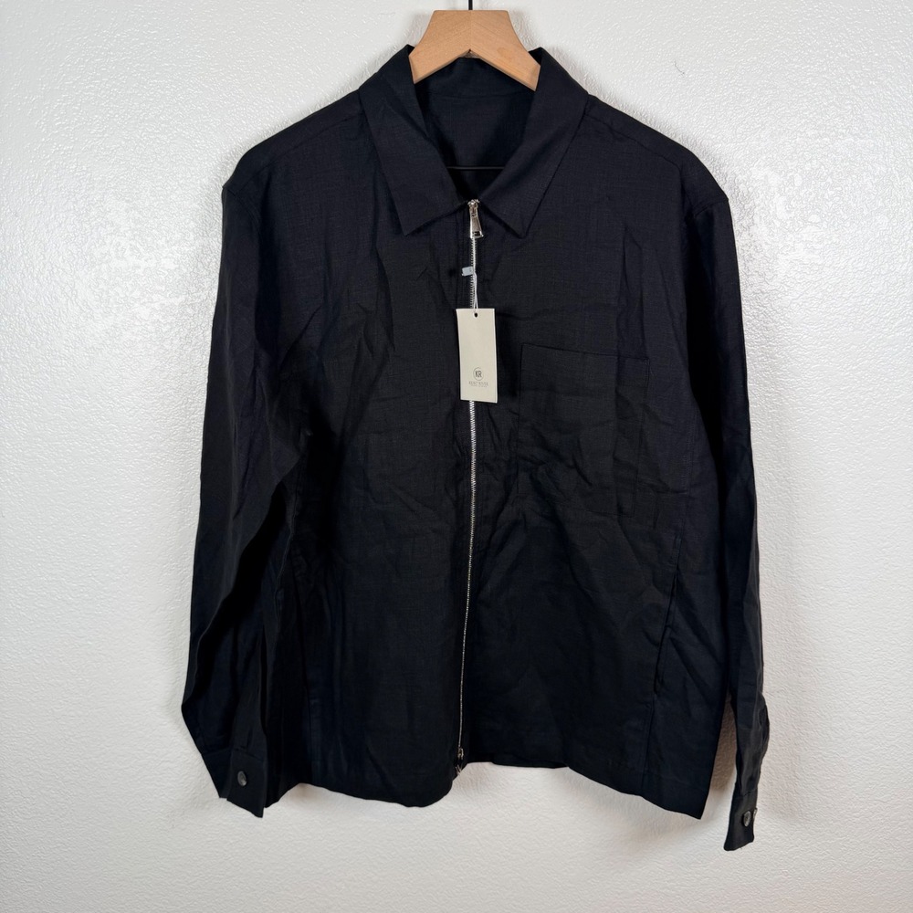 Kurt River New York Black 100% Linen Jacket Shirt Full Zip Mens Large NWT